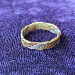 Vintage Handmade Braided Ring - Brass, Copper And 925 Sterling Silver